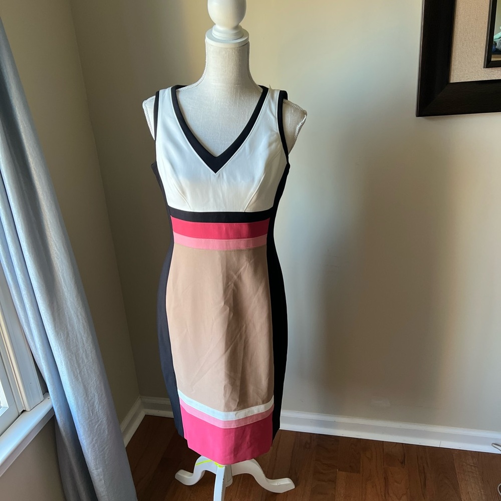 White House Black Market V-Neck Colorblock Sheath Dress | NWT | Size 10